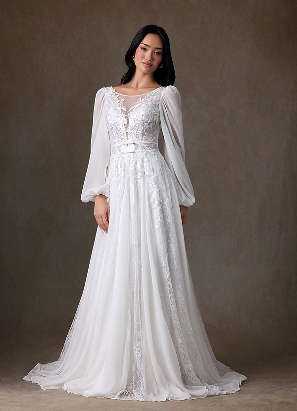 Azazie Keylani Wedding Dresses Diamond White A-Line Lace Dress image1