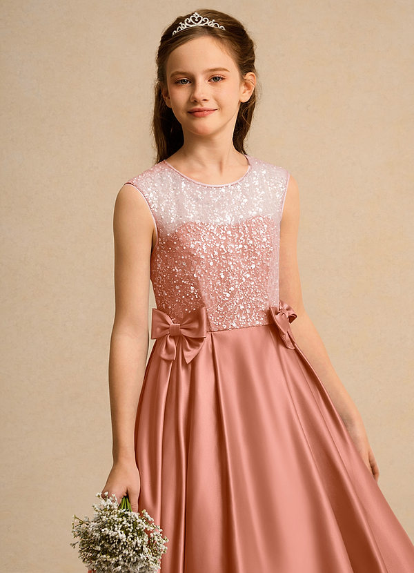 Azazie Candy Girl Bloemenmeisjes Jurken Baljurk Jurk van Mat Satijn Boog Meer Gesneden image1