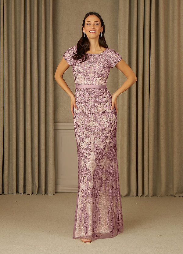 Azazie Dorit Mother of the Brides Dresses Dusty Rose Champagne Sheath Scoop Lace Dress image1