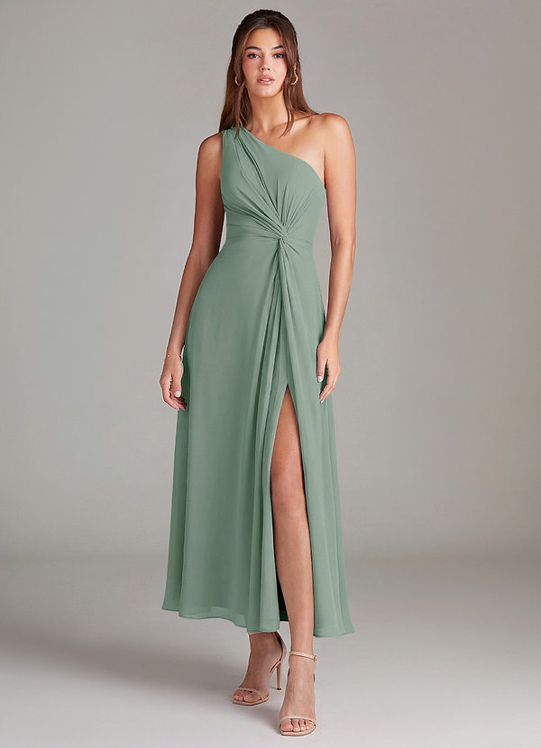 Azazie Brooke Bruidsmeisjes Jurken Jurk van Chiffon met A-Lijn One-Shoulder Zilveren Salie image1