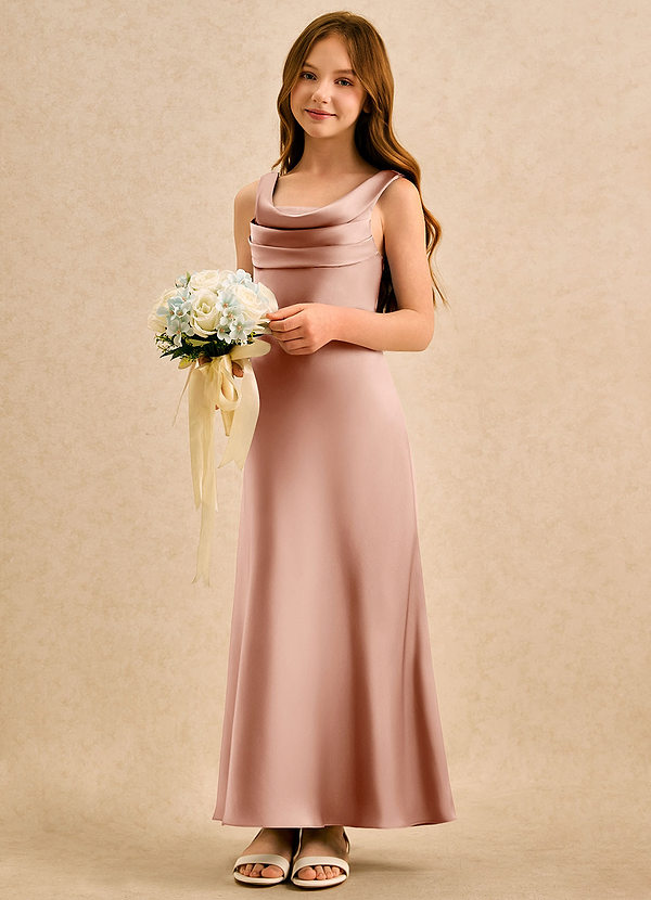 Azazie Raspberry Girls Formal Blomsterpigekjoler A-Line Plisseret Stræk satin Ankel-længde Kjole image1