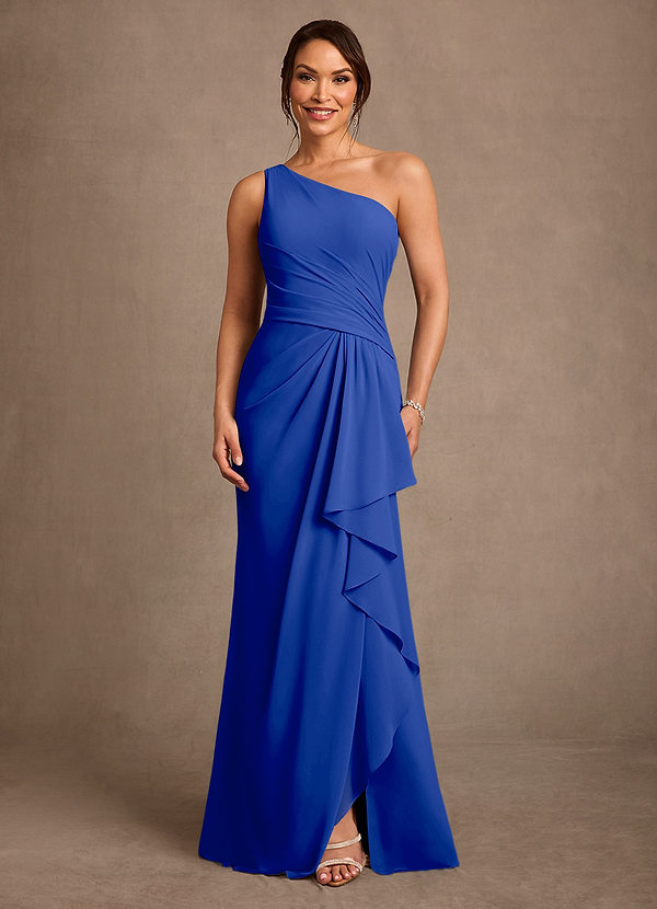 Azazie Floy Mother of the Brides Dresses Royal Blue Sheath One Shoulder Chiffon Dress image1