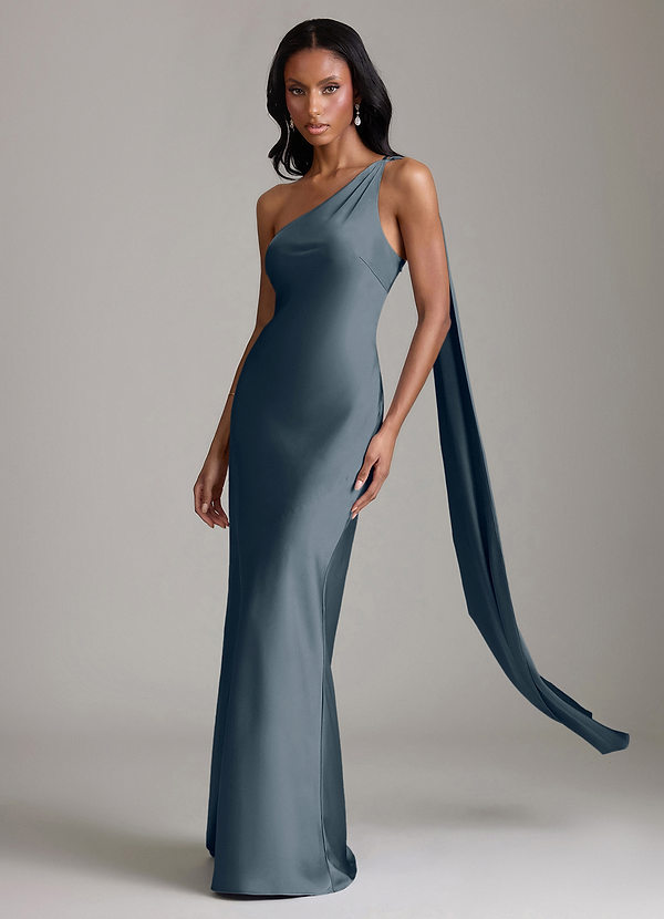 Azazie Galinda Brudtärneklänningar Klä av Sjöjungfru i Stretch Satin Ena axeln Skymning image1