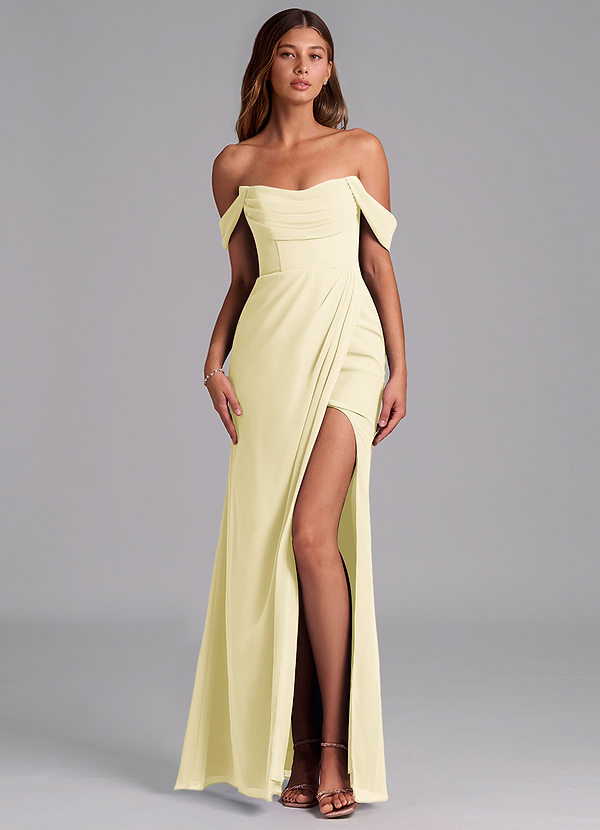 Azazie Johana Abiti da Damigella Abito Convertibile Sirena in Chiffon Spalle Scoperte Sorbetto Al Limone image1