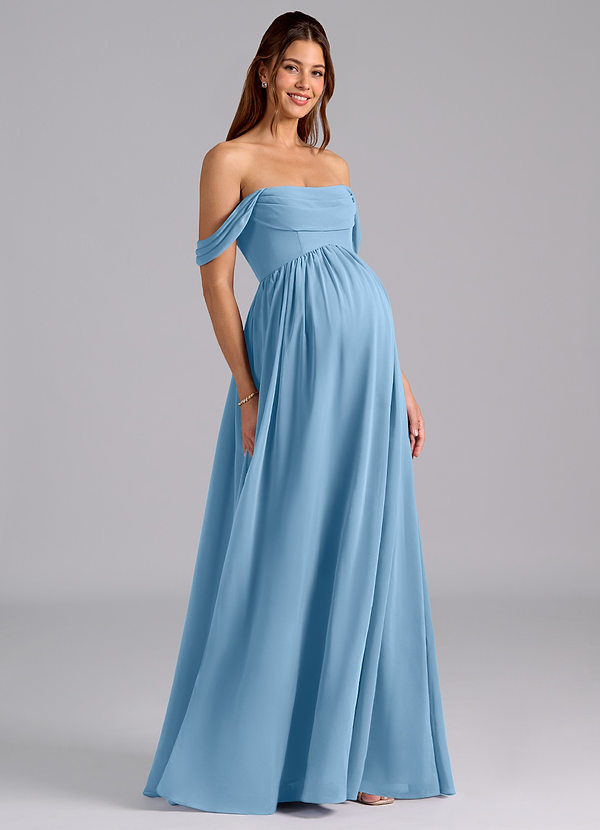 Azazie Saige Maternity Bridesmaid Dresses A-Line Pleated Chiffon Floor-Length Dress image1