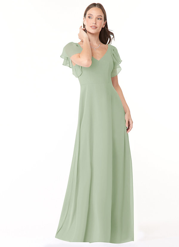 Azazie Syenna Bridesmaid Dresses Dusty Sage A-Line Ruched Chiffon Dress image1