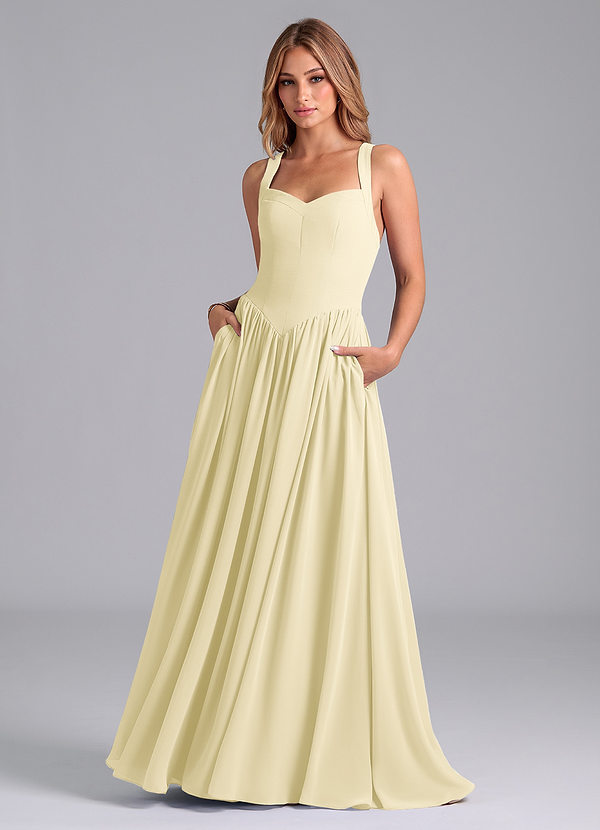 Azazie Francis 신부 들러리 드레스 A라인 코르셋 쉬폰 바닥 길이 드레스 image1