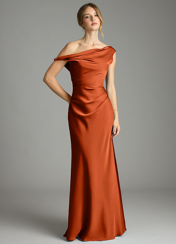 Emerson Bridesmaid Dresses Paprika Mermaid Off the Shoulder Stretch Satin Dress image1