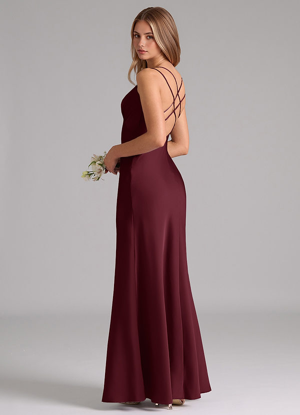 Azazie Suttona Vestidos Dama de Honor Vestido de Cabernet de Satén Elástico de Corte en A con Plisado image1