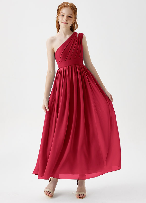 Azazie Anissa Junior Scarlet A-Line Pleated Chiffon Dress image1