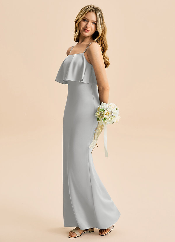 Azazie Galene Junior Havfrue Stræk satin Gulv-længde Junior brudepige Kjole image1