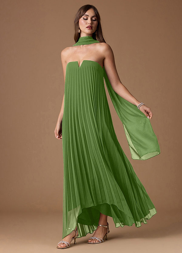 Nahla Herb Green Allover Pleated Maxi Dress image1