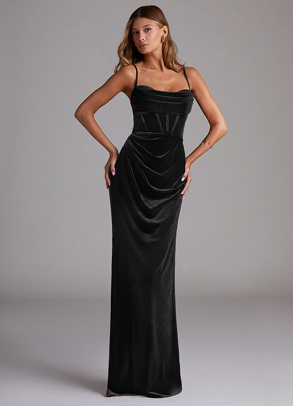 Mai Vestidos de dama de honor Vestido Negro de terciopelo de Corte Recto con Escote corazón image1