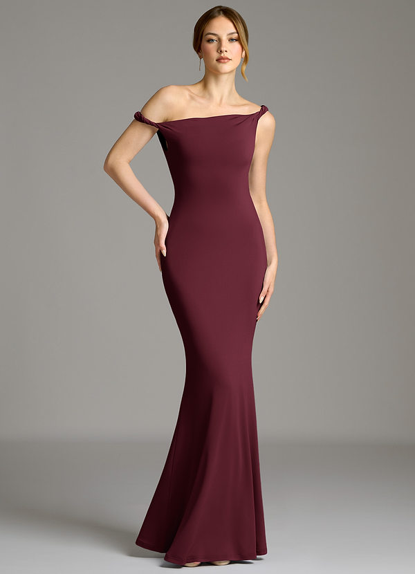 Shantal Vestidos de dama de honor Vestido Cabernet de Jersey elástico de primera calidad de Corte Sirena con Hombros descubiertos image1