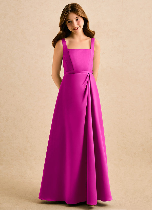 Azazie Emiko Girls Formal Abiti da Damigella Bambina Abito A-Line in Raso Opaco Plissettato Fucsia image1