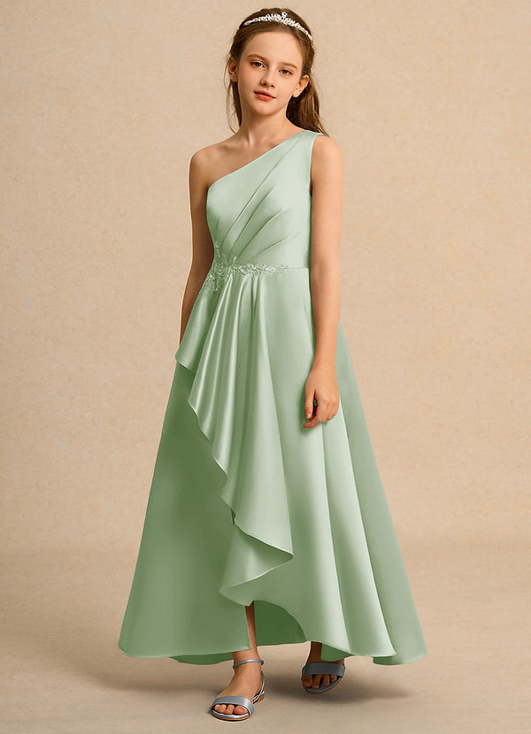 Azazie Taffy Junior Formal Vestidos de Niña de Flores Vestido de Salvia Polvorienta de Satin Mate de Corte En A con Encaje image1