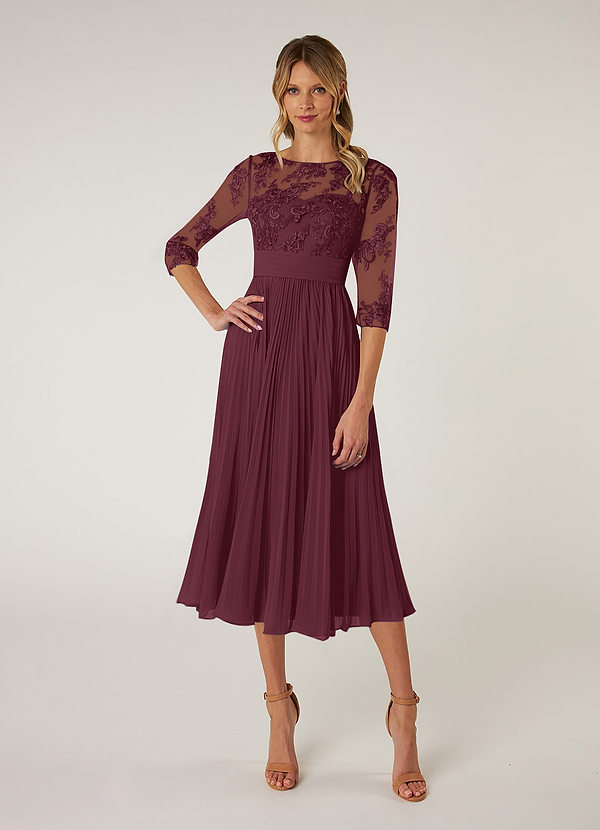 Azazie Tutu Mother of the Bride Dresses Cabernet A-Line Boatneck Lace Chiffon Dress image1