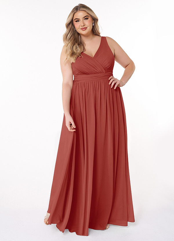Azazie Kora Brautjungfernkleider A-Linie Plissee Chiffon Kleid Terrakotta image1