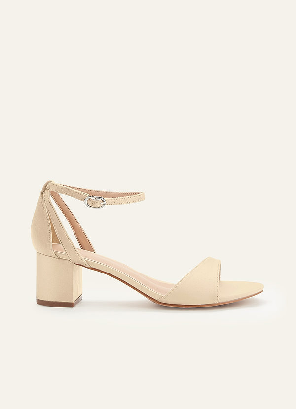 front Matching Color Matte Satin Ankle Strap Block Heels