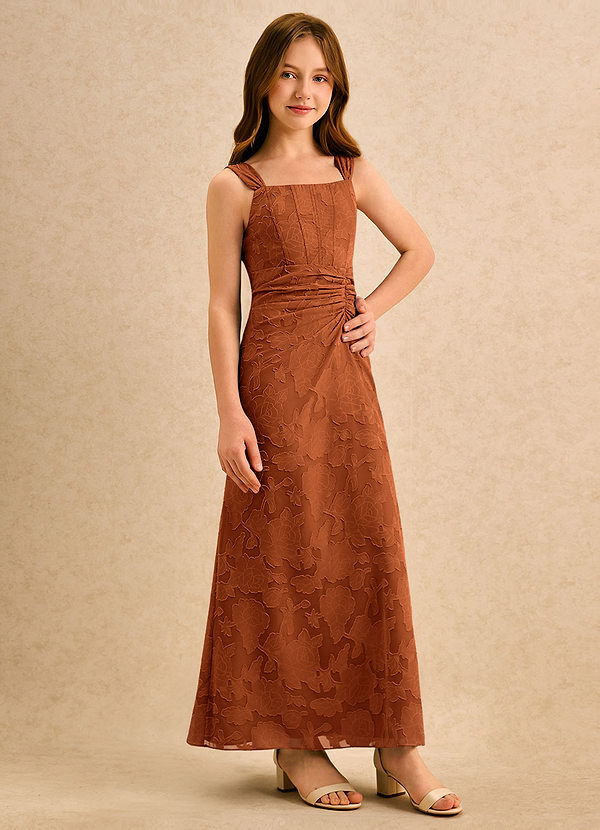 Azazie Brookie Girls Formal Vestidos de Niña de Flores Vestido de Naranja Quemada de Devorado Floral de Corte en A con Sin mangas image1