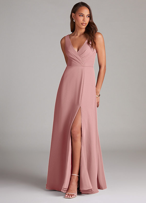 Azazie Nelly Bridesmaid Dresses Dusty Rose A-Line Pleated Chiffon Dress image1