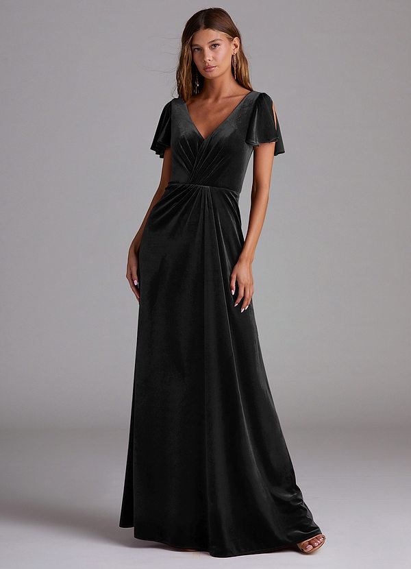 Azazie Soren Bridesmaid Dresses Black A-Line Velvet Dress image1
