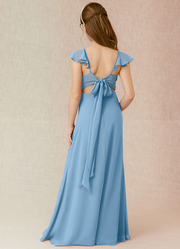 Azazie Everett Junior Vestido de Azul Acero de Gasa de Corte En A image1