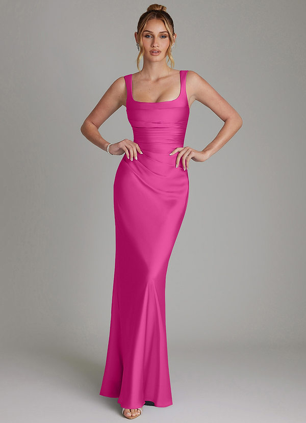 Azazie Agustina Robes Demoiselle d'honneur Robe Sirène en Satin extensible Corset Fuchsia image1
