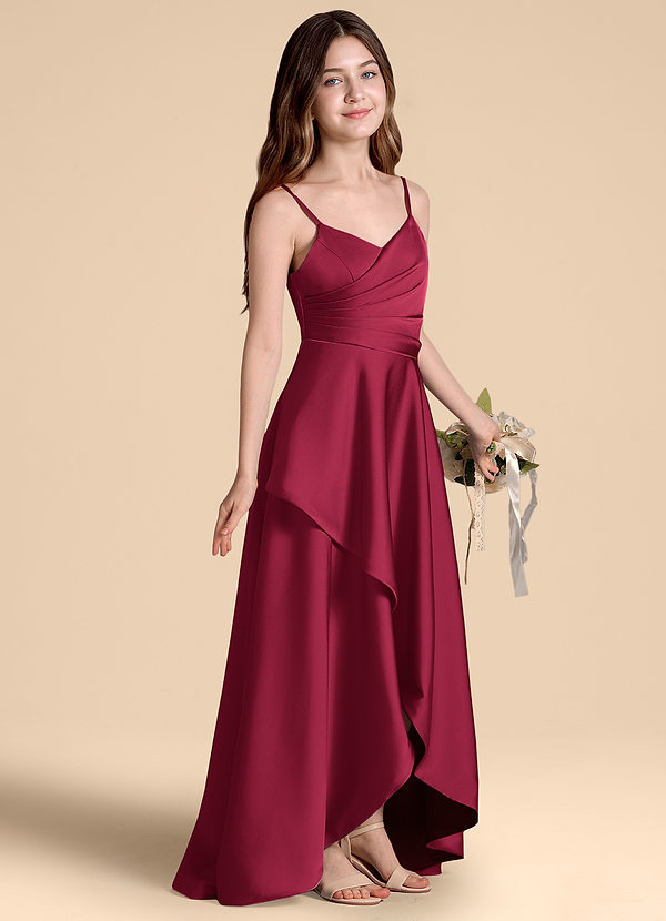 Azazie Prisha Junior A-Linie Plissee Stretch-Satin Kleid Burgunderrot image1