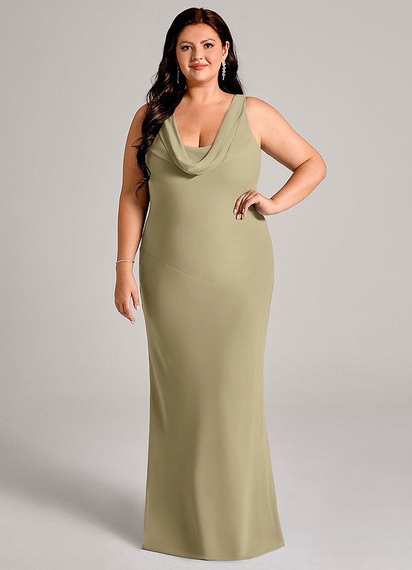 Azazie Rylina Abiti da Damigella Abito Sirena in Chiffon Plissettato Verde Muschio image1