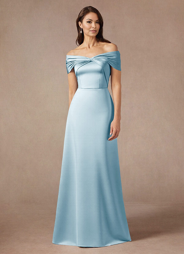 Azazie Amelia Mother of the Brides Dresses Sky Blue A-Line Off the Shoulder Stretch Satin Dress image1