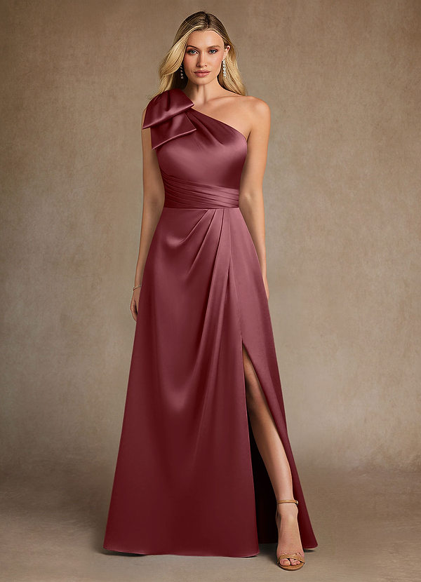 Azazie Easton Brautmutterkleider A-Linie One-Shoulder Stretch-Satin Kleid Wüstenrose image1