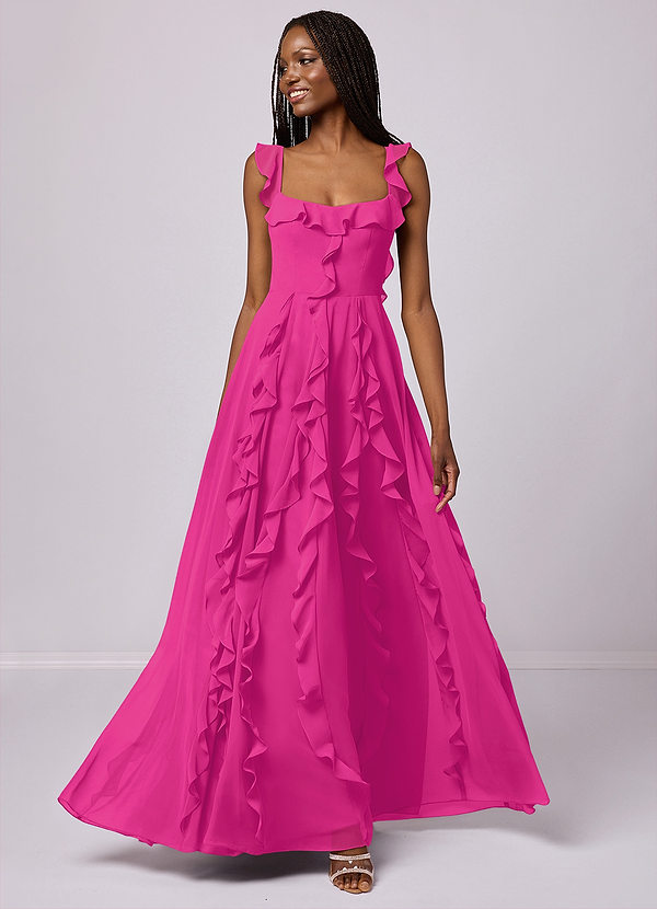 Barbie ♥ Azazie Vestido Invitada Boda Vestido de Corte en A Con bolsillos Hasta el suelo Gasa image1