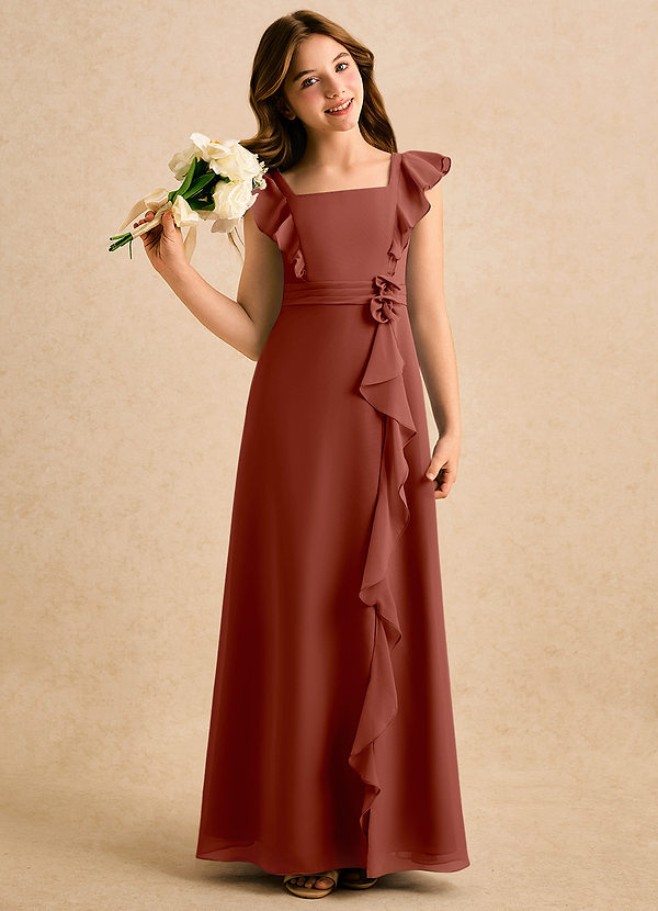 Azazie Soso Girls Formal Kukkaistyttöjen mekot A-linja Pliseerattu Sifonki Lattian pituus Pukeutua image1