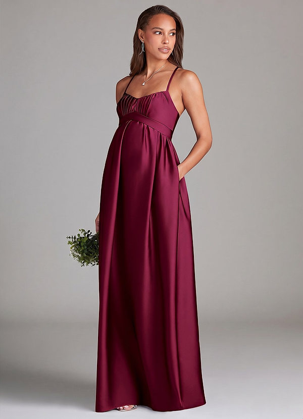 Llana Maternity Bridesmaid Dresses A-Line Stretch Satin Floor-Length Dress with Pockets image1