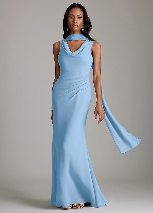 Azazie Linelle Brudtärneklänningar Klä av Sjöjungfru i Chiffong Plisserad Puderblå image1