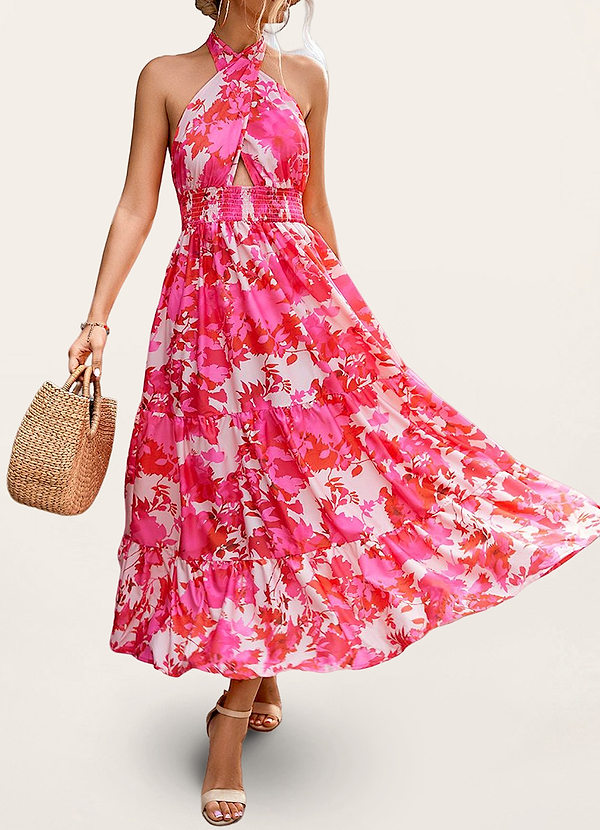 Fuchsia Feeling Like Forever Fuchsia Floral Print Maxi Dress Dresses | Azazie