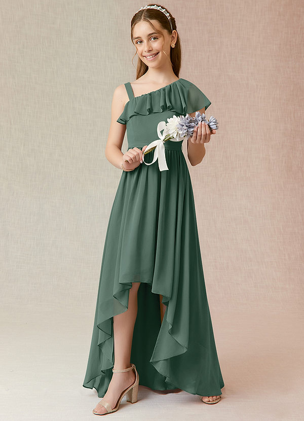 Azazie Mango Junior Robe Trapèze en Mousseline de soie Rayé Mousse De Mer image1