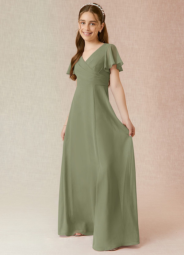 Azazie Induh Junior Pistachio A-Line Ruched Chiffon Dress image1