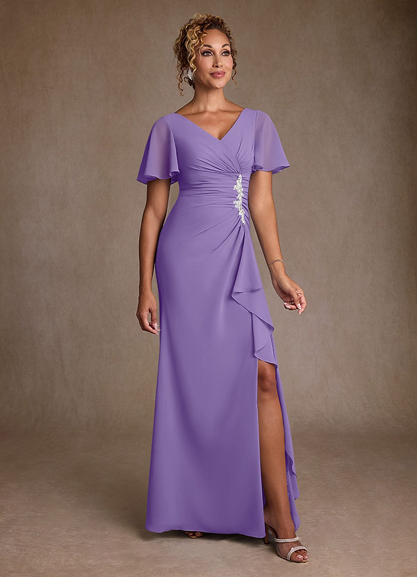 Azazie Suffolk Robe Mère de la Mariée & du Marié Robe Trapèze en Mousseline de soie Plissée Tahiti image1