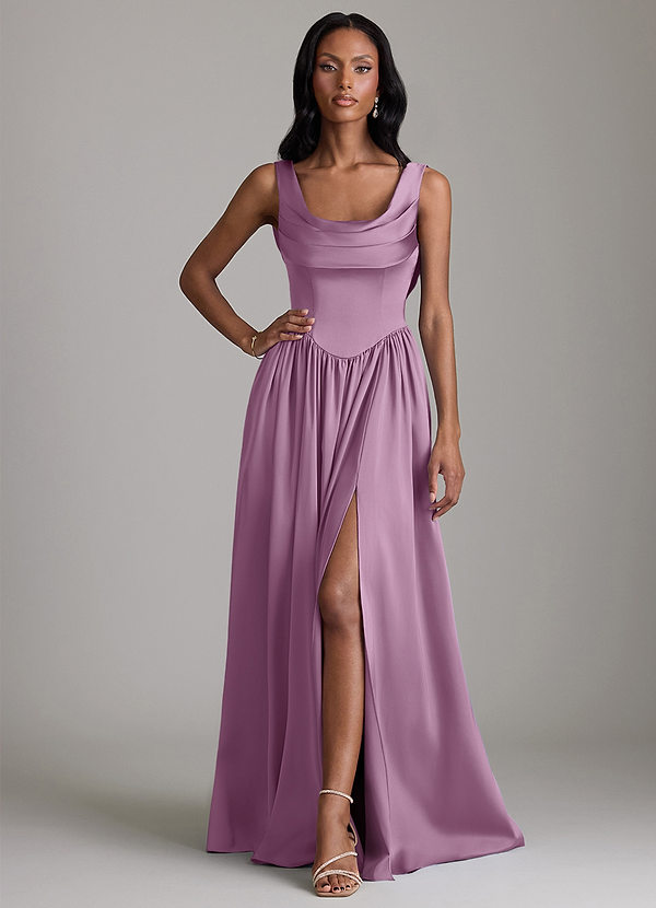 Azazie Novi Bridesmaid Dresses Wisteria A-Line with Pockets Stretch Satin Dress image1