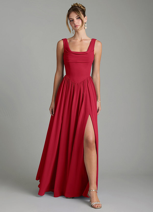 Azazie Novi Bridesmaid Dresses Scarlet A-Line Pleated Chiffon Dress image1