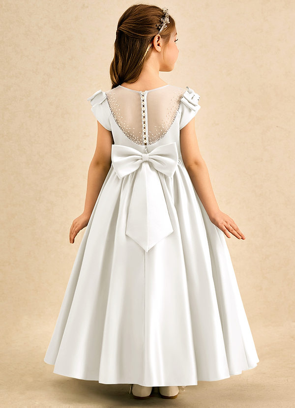 Azazie Toffee Abiti da Damigella Bambina Abito Stile Principessa in Raso Opaco Fiocco Avorio image1