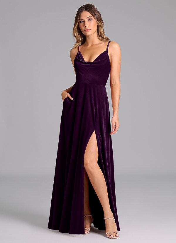 Azazie Sarella Robes Demoiselle d'honneur Robe Trapèze en velours Plissée Grain De Raisin image1