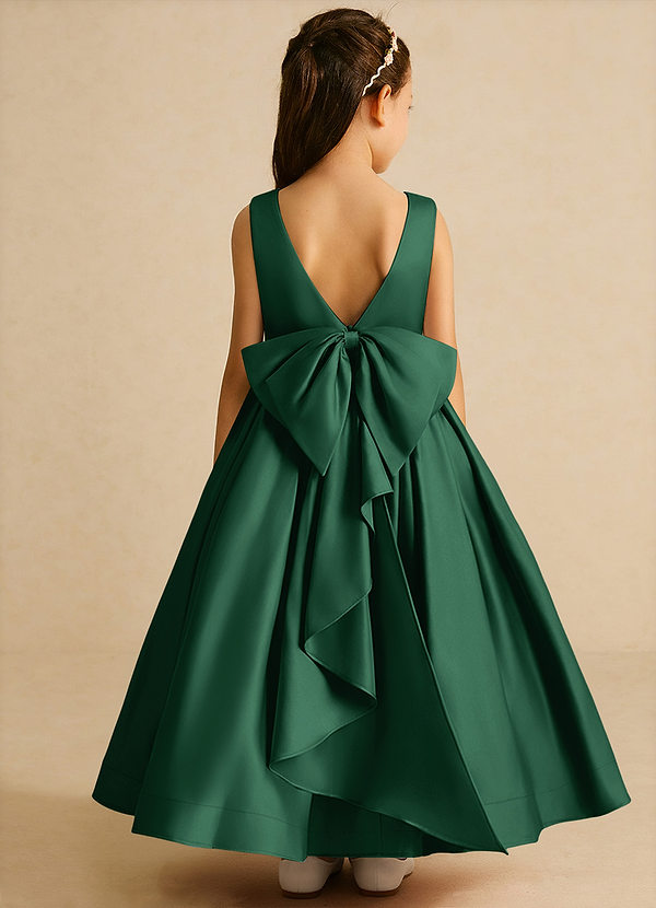 Azazie Cailee Flower Girl Dresses Dark Green Ball-Gown Pleated Matte Satin Dress image1