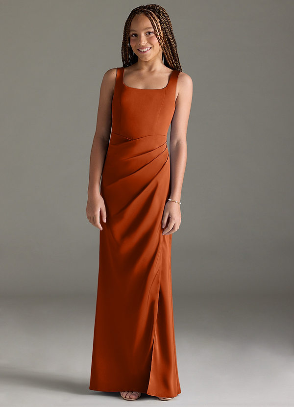 Azazie Mero Junior Burnt Orange Mermaid Pleated Stretch Satin Dress image1