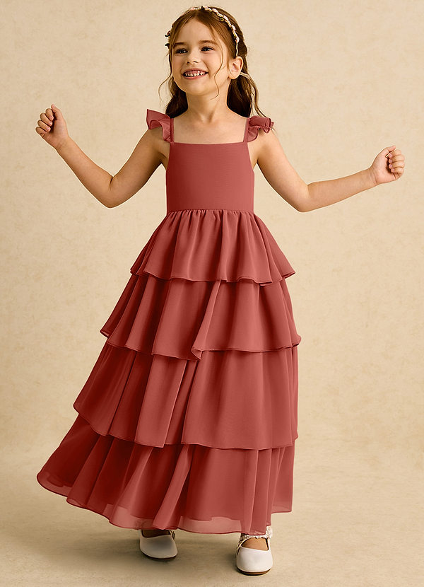 Azazie Boba Abiti da Ragazza di Fiori Abito A-Line in Chiffon Scollo Quadrato Terracotta image1