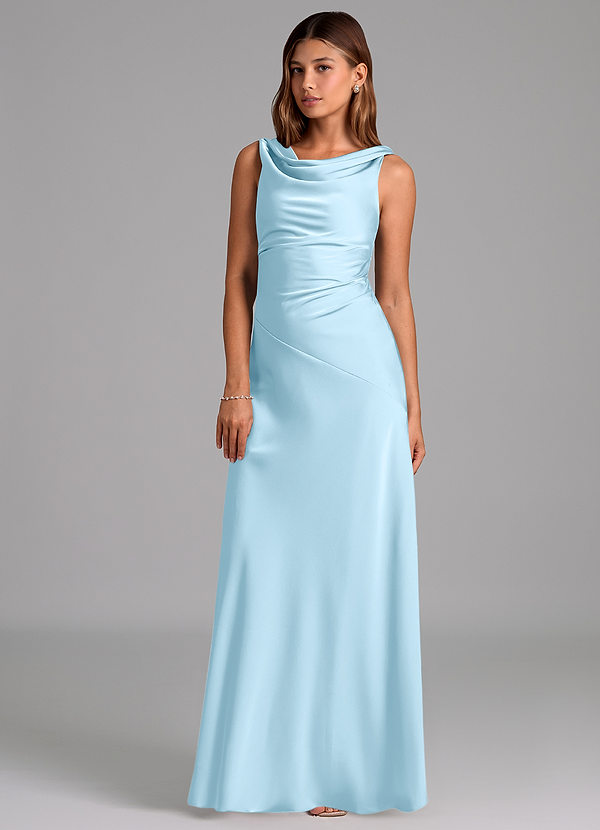 Azazie Nerine Bridesmaid Dresses Sky Blue A-Line Pleated Stretch Satin Dress image1