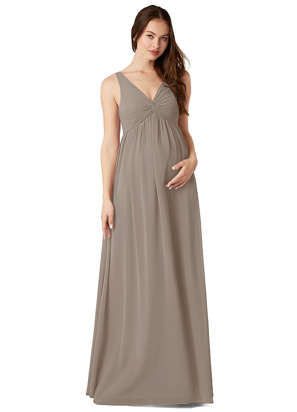 Azazie Yetta Maternity Bridesmaid Dresses A-Line V-Neck Gathered Chiffon Floor-Length Dress image1