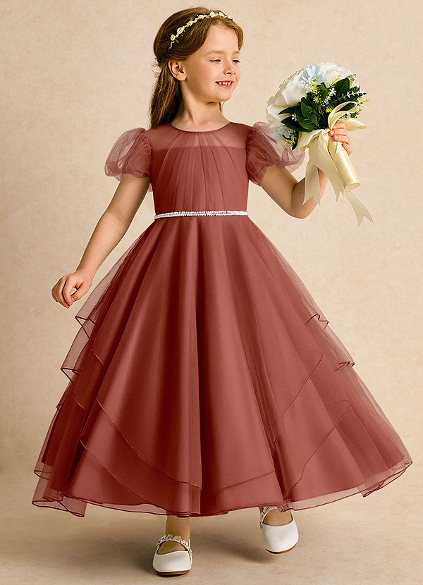 Azazie Duckie Abiti da Ragazza di Fiori Abito Principessa in Tulle Plissettato Auburn image1